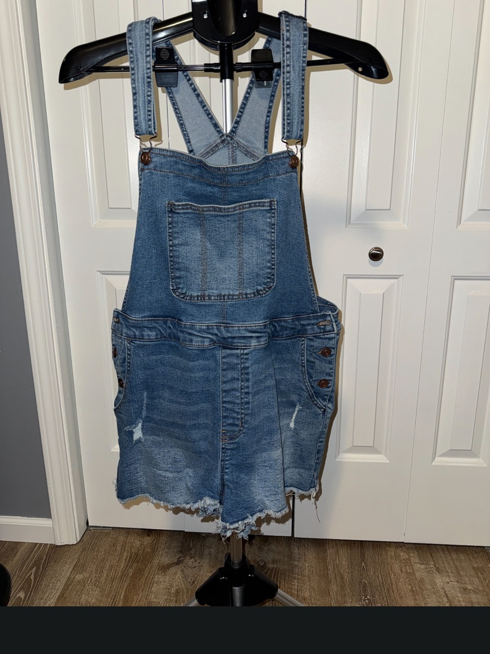 Denim Overall Romper in Light Blue